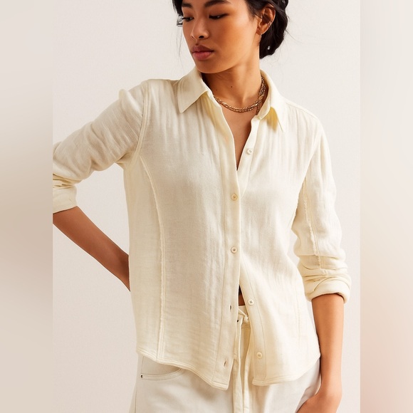 We The Free Tops - 🌼 Free People We The Free Button-Up Shirt S Fits XS 2–4 Gauzy Long Sleeve $98